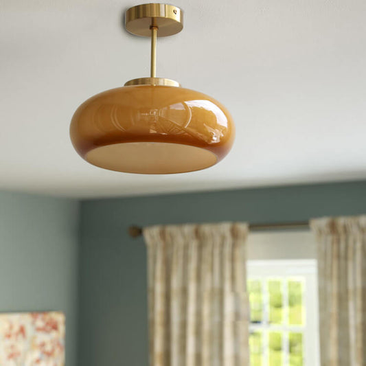 Vintage Brass & Glass Pendant Ceiling Light