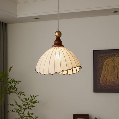 Fabric Shade Wooden Pendant Light