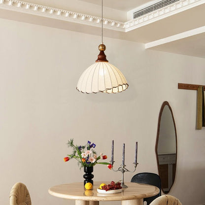 Fabric Shade Wooden Pendant Light
