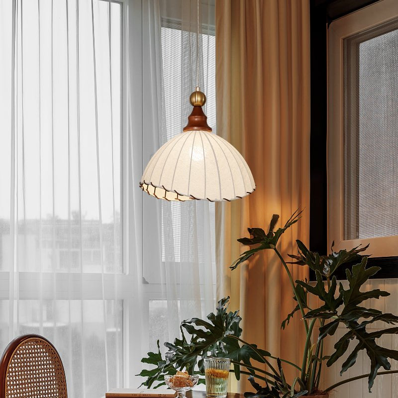 Fabric Shade Wooden Pendant Light