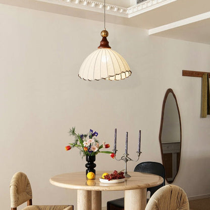 Fabric Shade Wooden Pendant Light