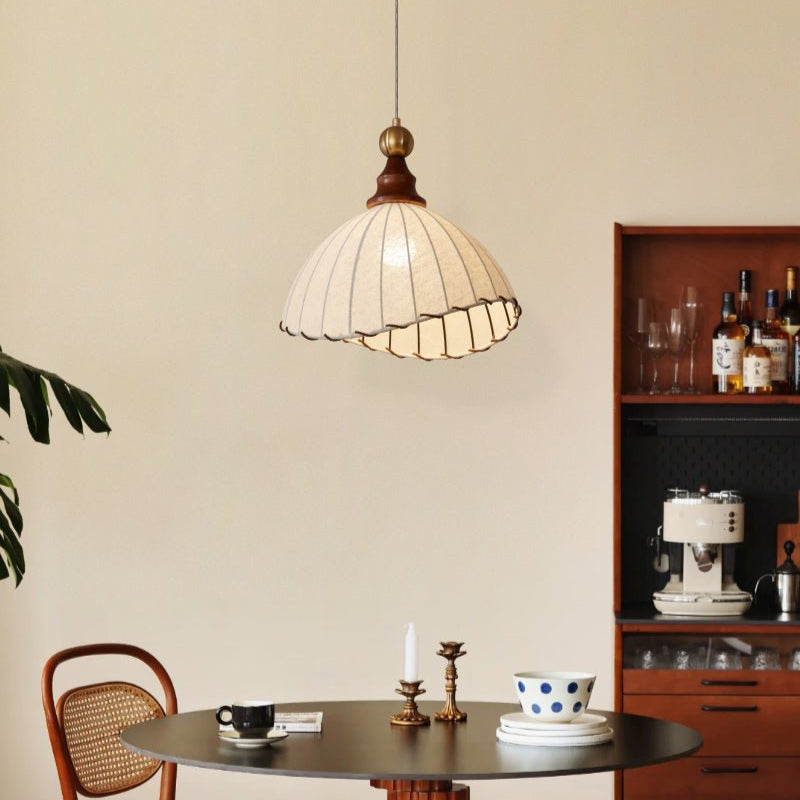 Fabric Shade Wooden Pendant Light