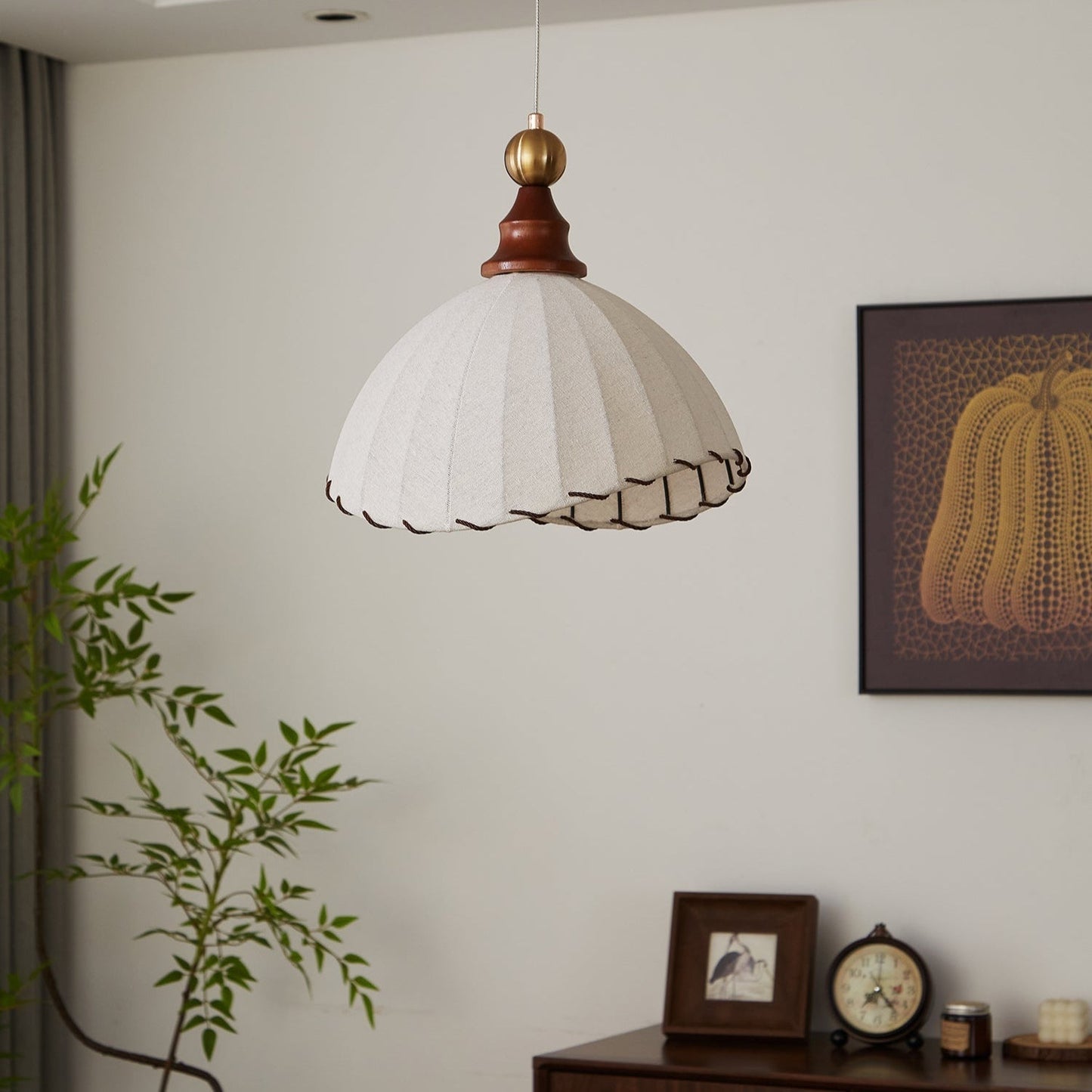 Fabric Shade Wooden Pendant Light